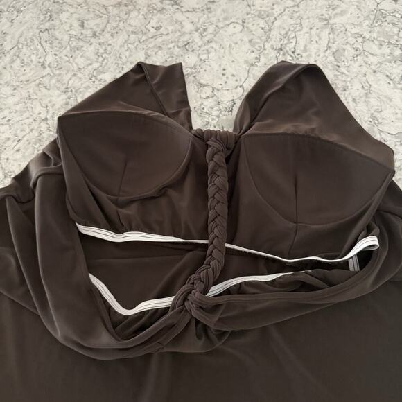 Forest Fairy Core Brown Knit Crochet Halter Crop Top Stretch Earthy Plus Size 20 - Picture 5 of 8